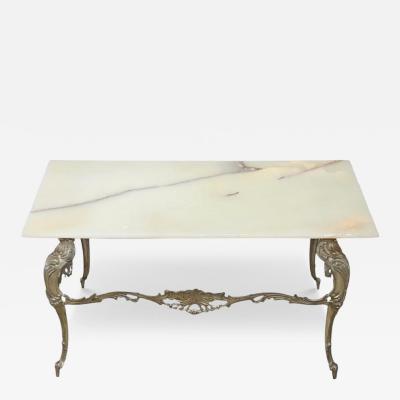 Italian Louis XV Style Coffee Table in Gilded Bronze with Onyx Top