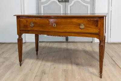 Italian Louis XVI 18th Century Walnut Console Table with Carved Fluted Legs
