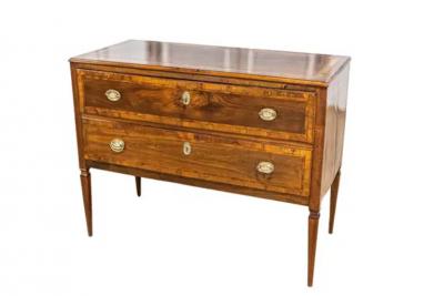 Italian Louis XVI 19th Century Walnut Two Drawer Commode with Inlay
