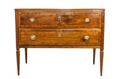 Italian Louis XVI 19th Century Walnut Two Drawer Commode with Inlay