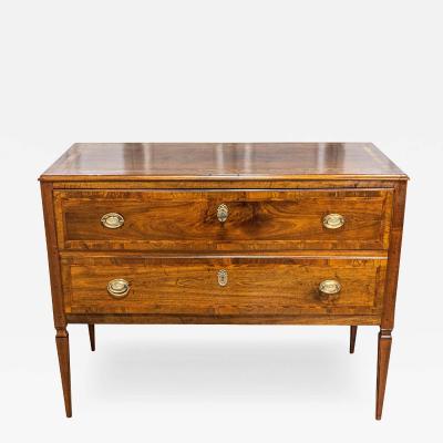 Italian Louis XVI 19th Century Walnut Two Drawer Commode with Inlay