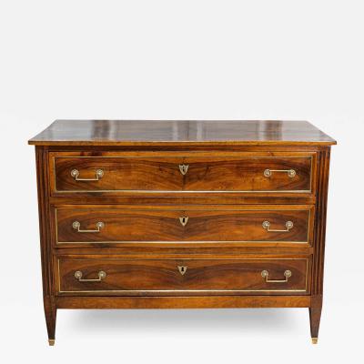 Italian Louis XVI Late 18th Century Walnut Three Drawer Commode with Brass Trim