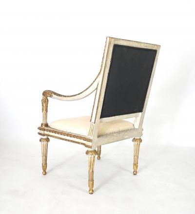 Italian Louis XVI Painted and Parcel Gilt Fauteuil of Large Scale