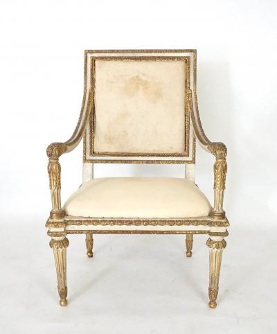 Italian Louis XVI Painted and Parcel Gilt Fauteuil of Large Scale