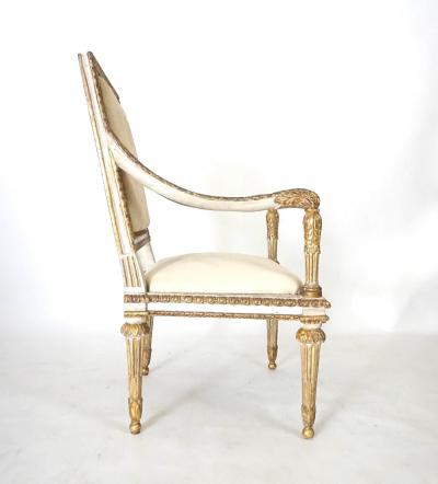 Italian Louis XVI Painted and Parcel Gilt Fauteuil of Large Scale