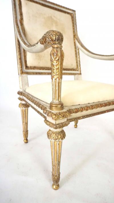 Italian Louis XVI Painted and Parcel Gilt Fauteuil of Large Scale