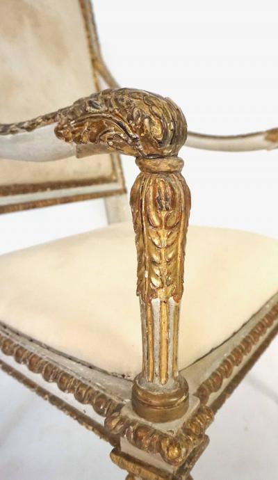 Italian Louis XVI Painted and Parcel Gilt Fauteuil of Large Scale
