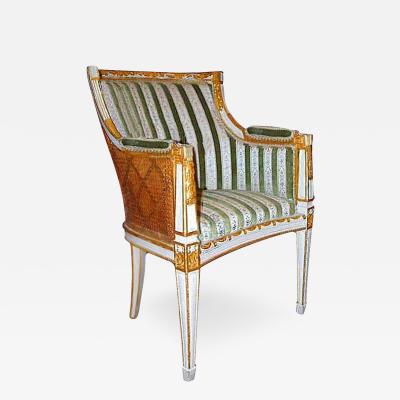 Italian Louis XVI Parcel Gilt and Polychrome Boudoir Chair