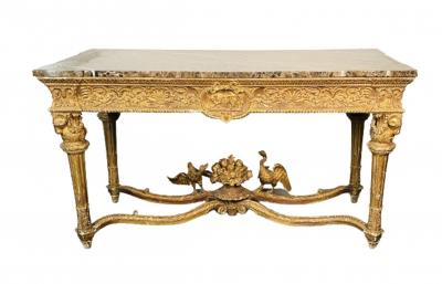 Italian Louis XVI Style Giltwood Console Center Table Hand Carved Figural