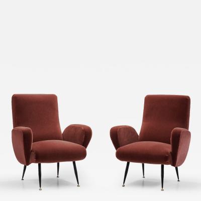 Italian Lounge Chairs with Lacquered Metal and Brass Legs Italy 1950s