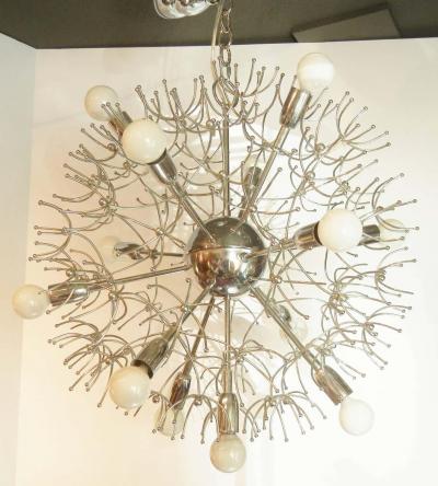 Italian MId Century Thirteen Light Chrome Sputnik Chandelier with Starbursts