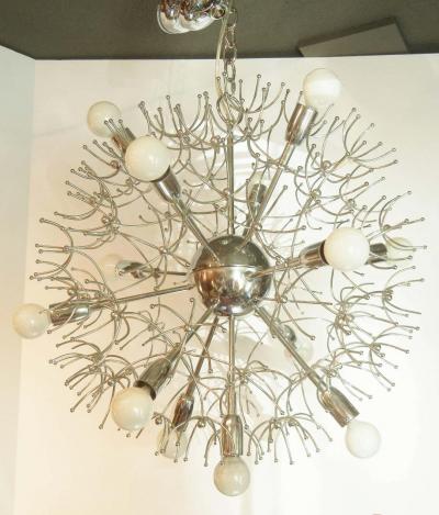 Italian MId Century Thirteen Light Chrome Sputnik Chandelier with Starbursts