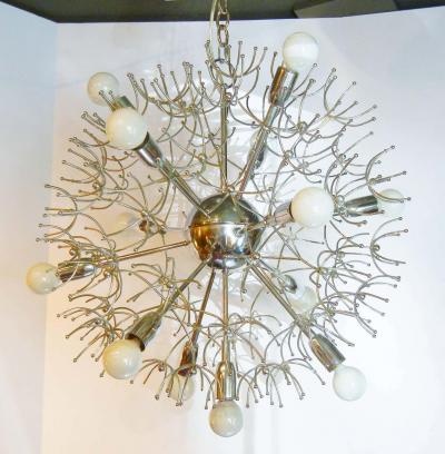 Italian MId Century Thirteen Light Chrome Sputnik Chandelier with Starbursts