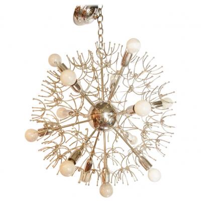 Italian MId Century Thirteen Light Chrome Sputnik Chandelier with Starbursts