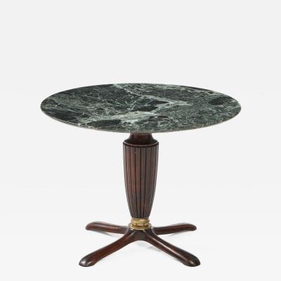 Italian Mahogany Circular Side Table with Verdi Alpi Marble Top 1940s