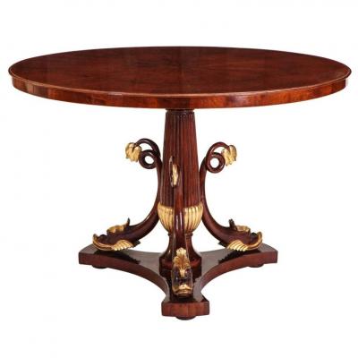 Italian Mahogany and Parcel Gilt Centre Table with Dolphins Tuscany 1830