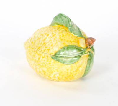Italian Majolica Lemon Form Covered Table Ornament Late 20th Century