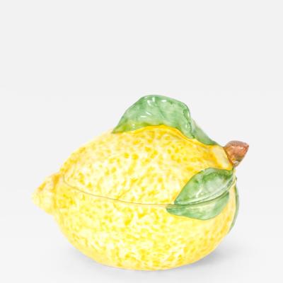 Italian Majolica Lemon Form Covered Table Ornament Late 20th Century