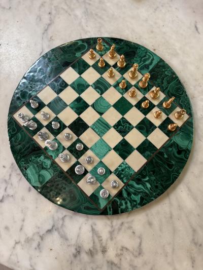 Italian Malachite Chess Set 1970s