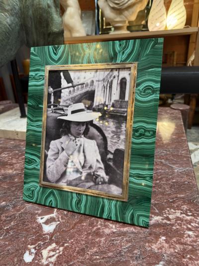 Italian Malachite and Brass Picture Frame 1970s