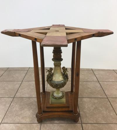 Italian Marble Center Table with Onyx Pedestal and Bronze Cherubs