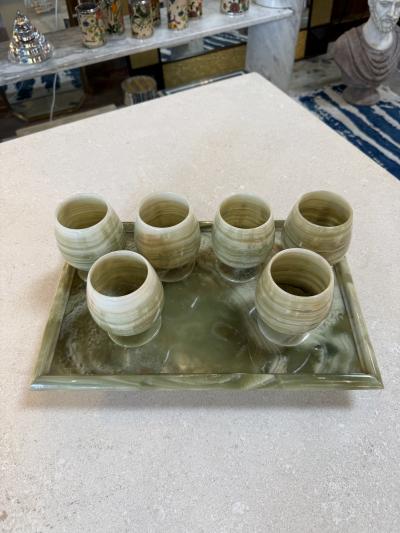 Italian Marble Drink Set with Tray and Six Goblets 1970s