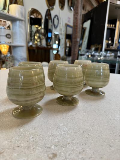 Italian Marble Drink Set with Tray and Six Goblets 1970s