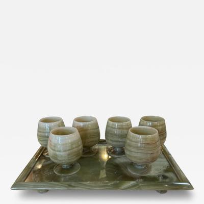 Italian Marble Drink Set with Tray and Six Goblets 1970s