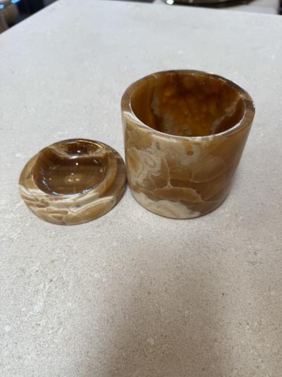 Italian Marble Lidded Box in Honey and Cream Tones 1970s