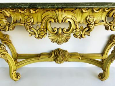 Italian Marble Top Painted Carved Console Table in Baroque Rococo Style