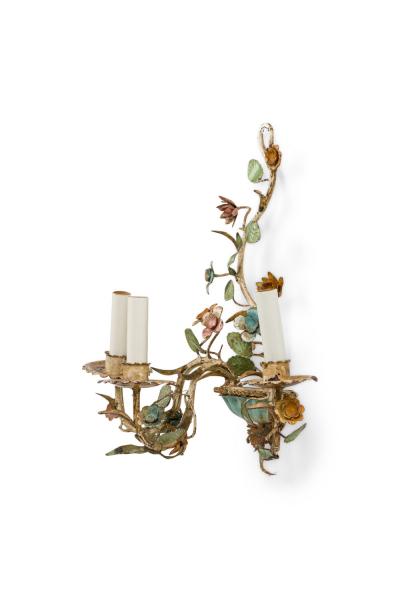 Italian Mid Century 3 Armed Tole Flower Wall Sconce