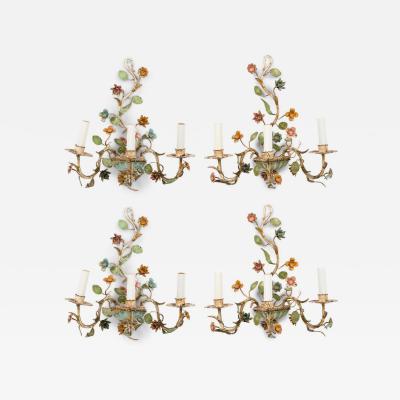 Italian Mid Century 3 Armed Tole Flower Wall Sconce