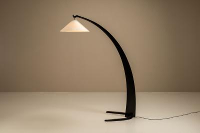 Italian Mid Century Arc Floor Lamp in Black Lacquer 1960s