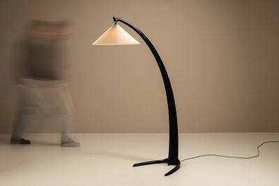 Italian Mid Century Arc Floor Lamp in Black Lacquer 1960s