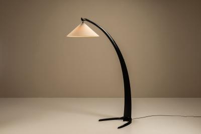 Italian Mid Century Arc Floor Lamp in Black Lacquer 1960s
