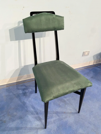 Italian Mid Century Black and Green Color Dining Chairs Set of Six 1950s