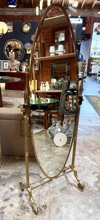 Italian Mid Century Brass Cheval Floor Mirror 1970s