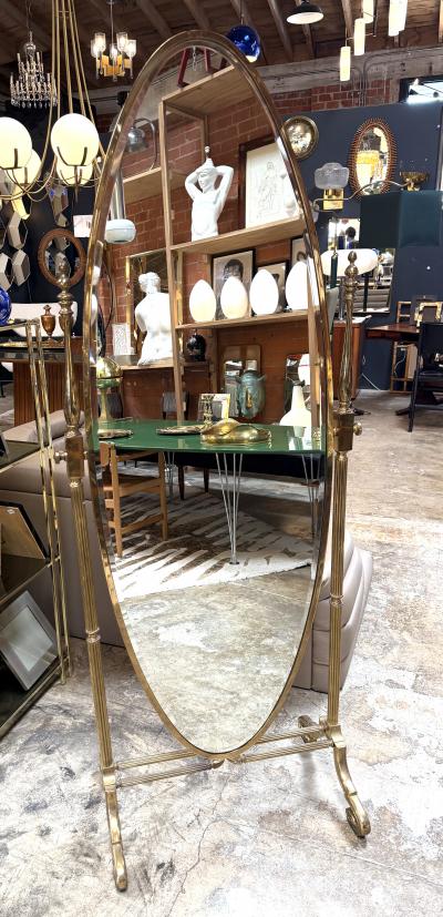 Italian Mid Century Brass Cheval Floor Mirror 1970s