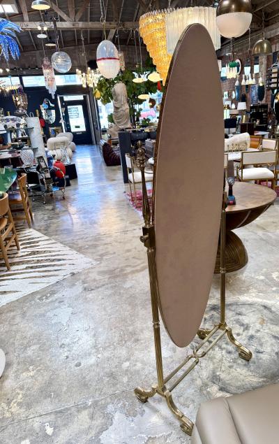 Italian Mid Century Brass Cheval Floor Mirror 1970s