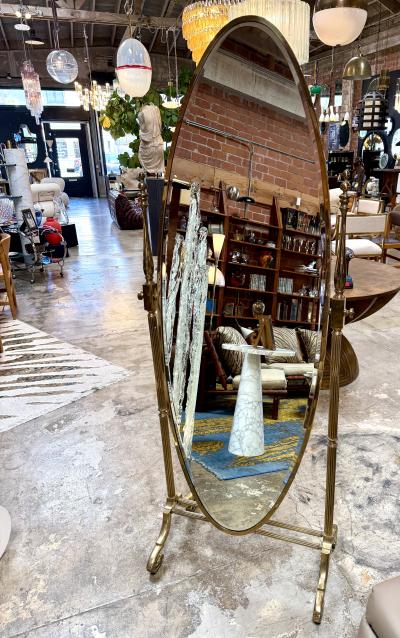 Italian Mid Century Brass Cheval Floor Mirror 1970s