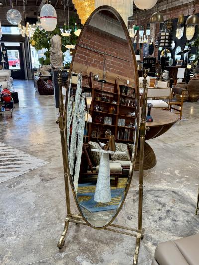 Italian Mid Century Brass Cheval Floor Mirror 1970s