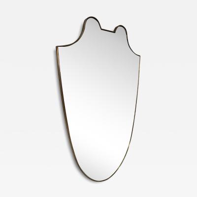 Italian Mid Century Brass Framed Shield Form Wall Mirror 1950s
