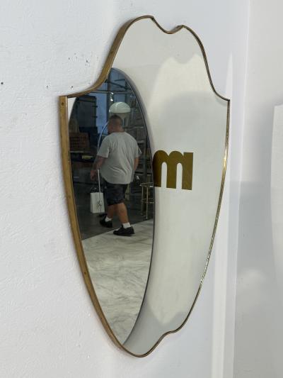Italian Mid Century Brass Framed Shield Wall Mirror 1950s