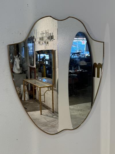 Italian Mid Century Brass Framed Shield Wall Mirror 1950s