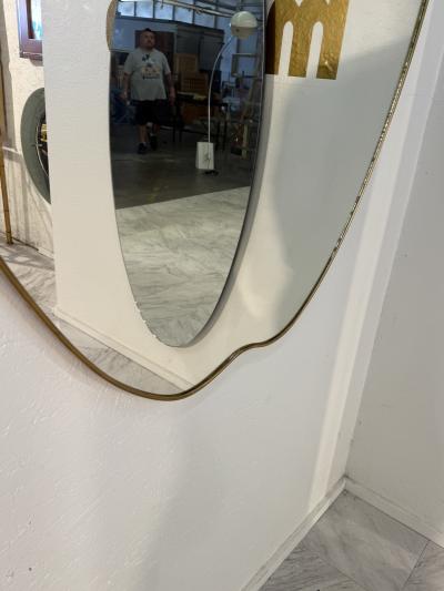 Italian Mid Century Brass Framed Shield Wall Mirror 1950s