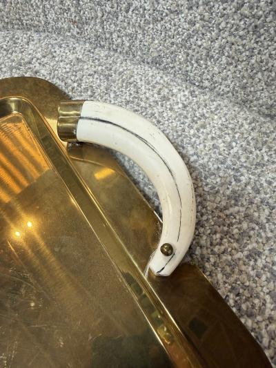 Italian Mid Century Brass Serving Tray with Tusk Handles 1970s