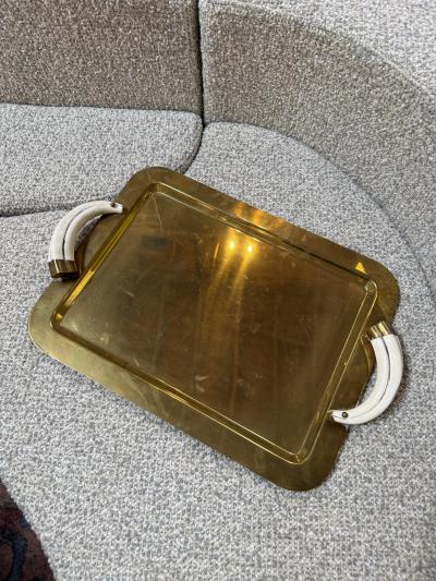 Italian Mid Century Brass Serving Tray with Tusk Handles 1970s