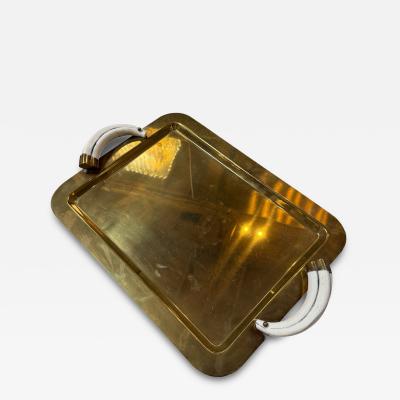 Italian Mid Century Brass Serving Tray with Tusk Handles 1970s