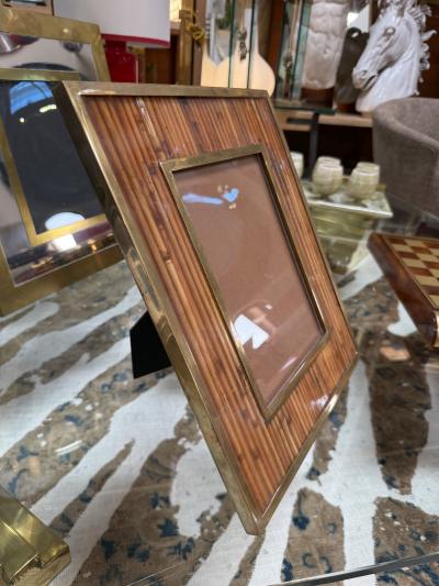 Italian Mid Century Brass and Bamboo Picture Frame 1970s