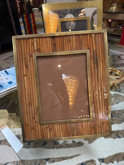 Italian Mid Century Brass and Bamboo Picture Frame 1970s
